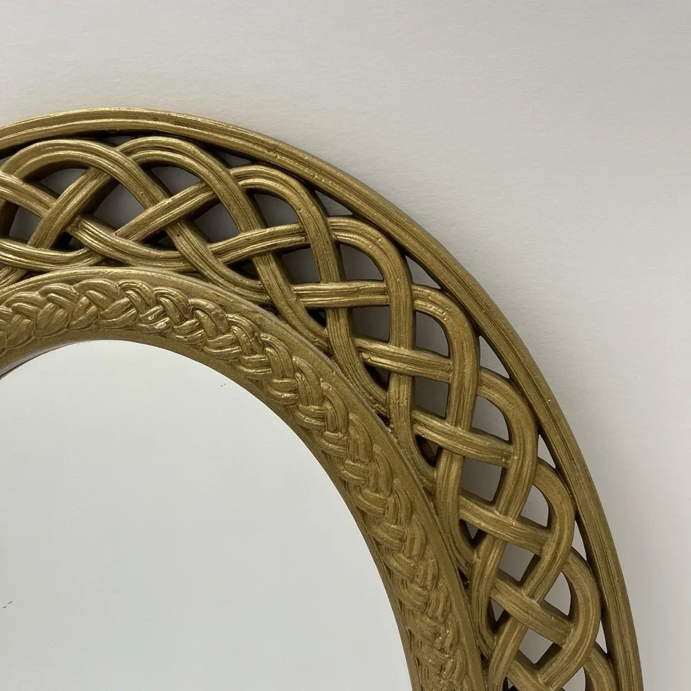 Vintage Homeco Mirror Faux Gold Braided Lattice Plastic Frame 16.5x12.5